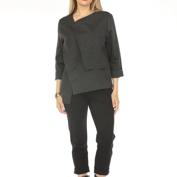 Grey Flap Style Asymmetrical Blazer - Picture 3 of 5